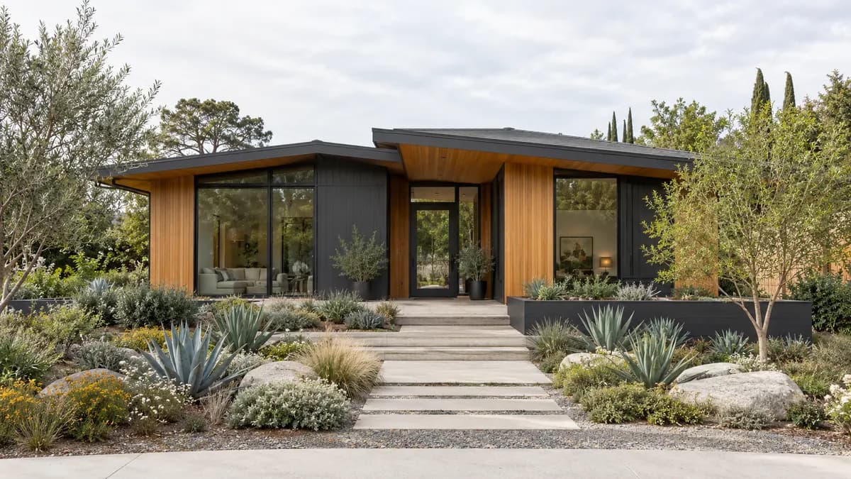 AI-generated fictional home illustration for financing in California; not the financed property